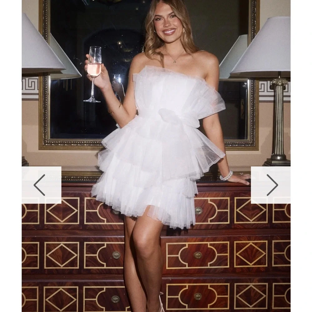 White Decorative Tulle Party Dress - Brand: